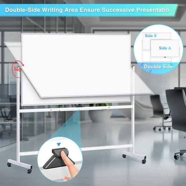 Alt view image 3 of 7 - Rolling Whiteboard 72x40, Large Double-Sided White Board Dry Erase on Wheels, Giant Magnetic White Board Standing for Office, School, Home Office, Homeschool (Sliver)