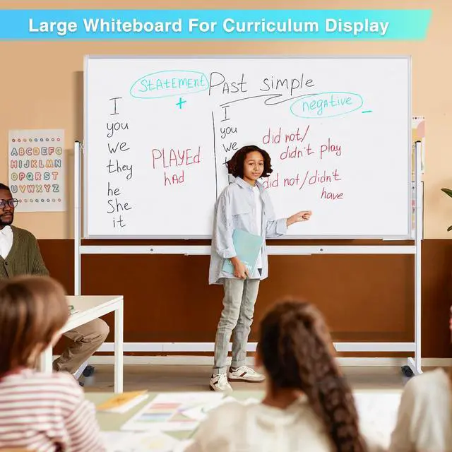 Alt view image 6 of 7 - Rolling Whiteboard 72x40, Large Double-Sided White Board Dry Erase on Wheels, Giant Magnetic White Board Standing for Office, School, Home Office, Homeschool (Sliver)
