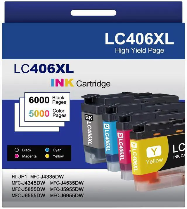 Main image of 5-Pack LC406XL High Yield Ink Cartridges Compatible for Brother MFC-J4335DW MFC-J5855DW MFC-J6555DW MFC-J4535DW MFC-J6955DW MFC-J4345DW MFC-J5955DW Printer, Black Cyan Magenta Yellow