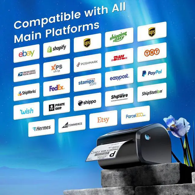 Alt view image 4 of 7 - Bluetooth Shipping Label Printer with 3 Roll Labels | D450BT Thermal Label Printer 4x6 with Built-in Label Bin, Thermal Printers Come with 750PCS 4x6 Labels (250 Labels/Roll)