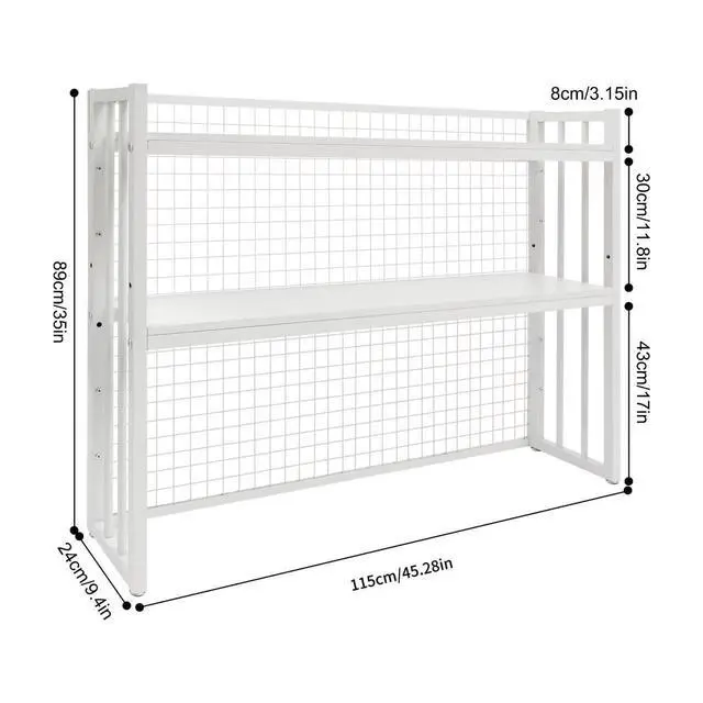Alt view image 2 of 7 - Wood Desk Hutch Bookshelf with Metal Grid, Desktop Bookcase with Adjustable Height Tabletop Shelf Organizer Rack with Large Capacity White for Study Room Dormitory