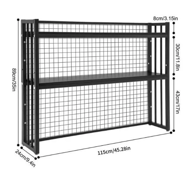 Alt view image 2 of 7 - Desk Hutch Bookshelf with Adjustable Height, Desktop Book Shelf with Metal Grid Tabletop Display Shelf Organizer with Large Capacity Black for Home Dormitory