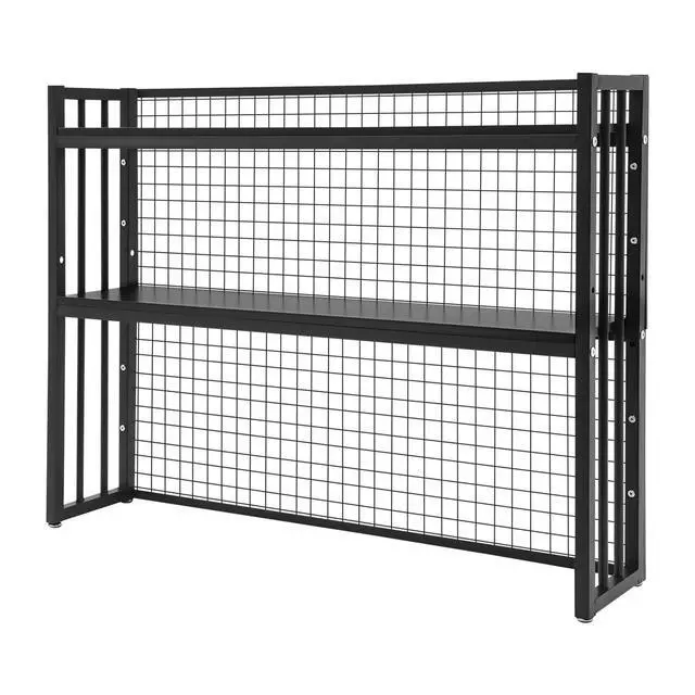 Alt view image 6 of 7 - Desk Hutch Bookshelf with Adjustable Height, Desktop Book Shelf with Metal Grid Tabletop Display Shelf Organizer with Large Capacity Black for Home Dormitory