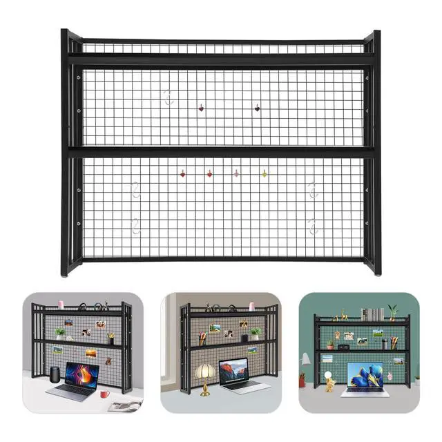 Alt view image 5 of 7 - Desk Hutch Bookshelf with Adjustable Height, Desktop Book Shelf with Metal Grid Tabletop Display Shelf Organizer with Large Capacity Black for Home Dormitory