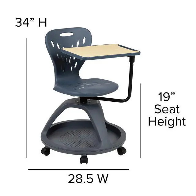 Alt view image 2 of 7 - Dark Gray Mobile Desk Chair - 360° Tablet Rotation and Storage Cubby