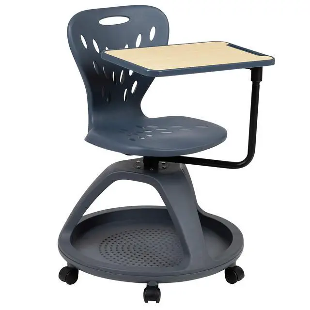 Alt view image 3 of 7 - Dark Gray Mobile Desk Chair - 360° Tablet Rotation and Storage Cubby