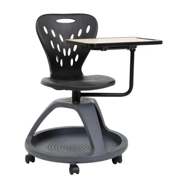 Alt view image 3 of 7 - Black Mobile Desk Chair - 360° Tablet Rotation and Storage Cubby