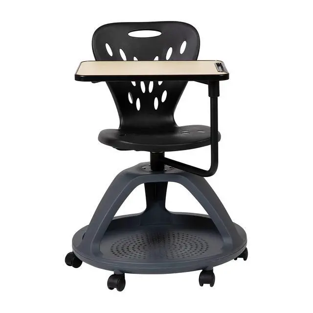 Alt view image 5 of 7 - Black Mobile Desk Chair - 360° Tablet Rotation and Storage Cubby