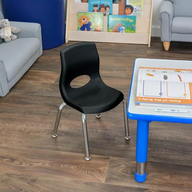 Alt view image 2 of 7 - Childrens Factory MyPosture 10" H Chair, 4 Pack, Black with Chrome Legs, AB8010BLC4, Kids Preschool, Daycare or Classroom Flexible Seating, Toddler Desk Chair