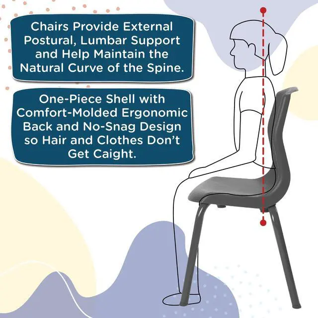 Alt view image 5 of 7 - Childrens Factory MyPosture 10" H Chair, 4 Pack, Black with Chrome Legs, AB8010BLC4, Kids Preschool, Daycare or Classroom Flexible Seating, Toddler Desk Chair