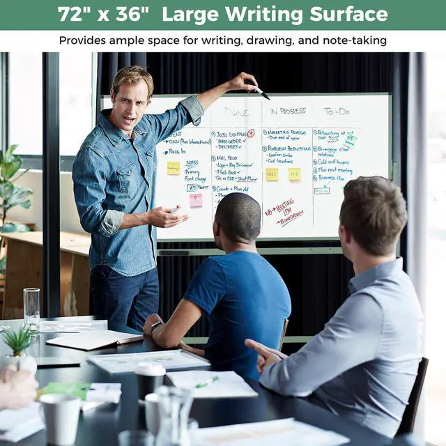 Alt view image 3 of 7 - Double-Sided Mobile Whiteboard on Wheels, 72" x 36" Large Dry Erase Board with Stand & Aluminum Alloy Frame, Rolling Magnetic Standing Whiteboard for Office & Classroom (Green)