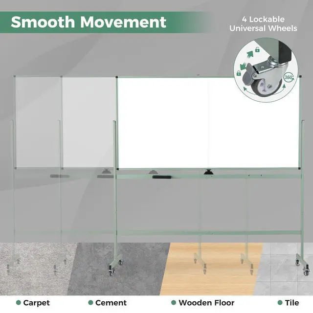 Alt view image 5 of 7 - Double-Sided Mobile Whiteboard on Wheels, 72" x 36" Large Dry Erase Board with Stand & Aluminum Alloy Frame, Rolling Magnetic Standing Whiteboard for Office & Classroom (Green)