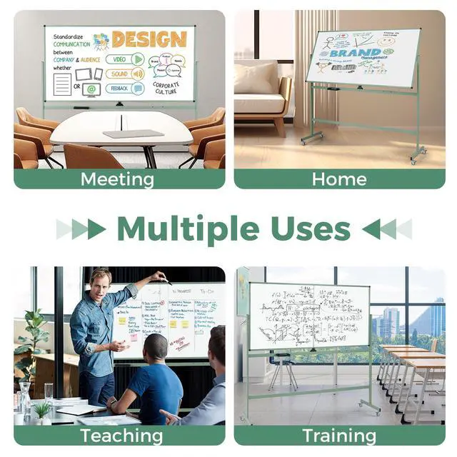 Alt view image 6 of 7 - Double-Sided Mobile Whiteboard on Wheels, 72" x 36" Large Dry Erase Board with Stand & Aluminum Alloy Frame, Rolling Magnetic Standing Whiteboard for Office & Classroom (Green)