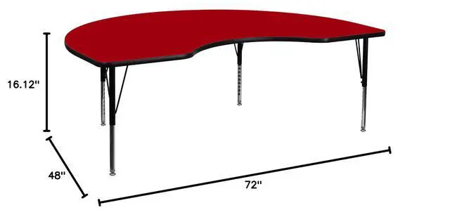 Alt view image 2 of 3 - Wren 48''W x 72''L Kidney Red Thermal Laminate Activity Table - Height Adjustable Short Legs