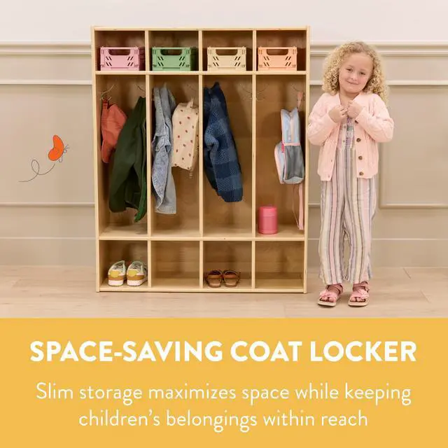Alt view image 3 of 7 - Sleekline 4-Section Storage Coat Locker, Kids Furniture, Natural
