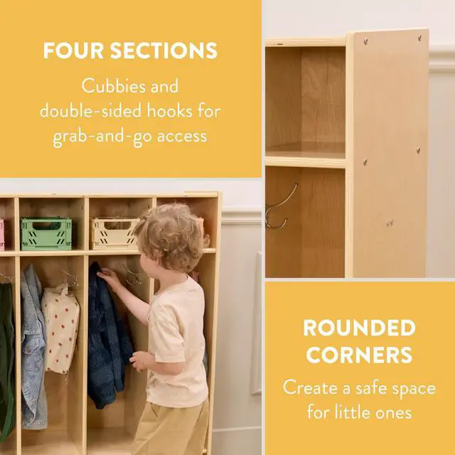 Alt view image 4 of 7 - Sleekline 4-Section Storage Coat Locker, Kids Furniture, Natural