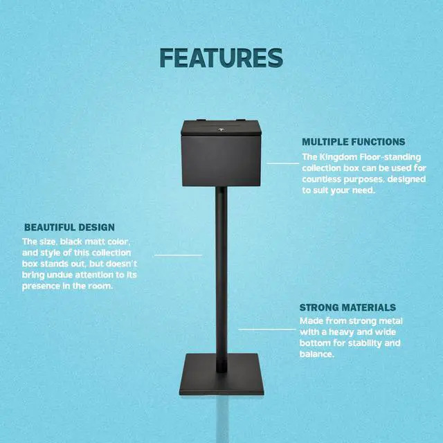 Alt view image 3 of 7 - Floor Standing Box With Lock and Key. Donation Box for Church, Suggestion Box for Church, Home, Office. Tip Box, Metal Collection Box. Keys Make It Safe and Secure, Black, Non-personalized