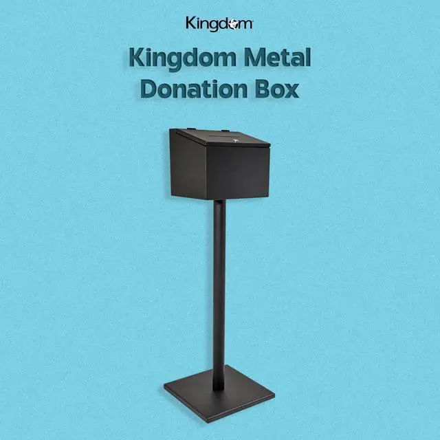 Alt view image 2 of 7 - Floor Standing Box With Lock and Key. Donation Box for Church, Suggestion Box for Church, Home, Office. Tip Box, Metal Collection Box. Keys Make It Safe and Secure, Black, Non-personalized