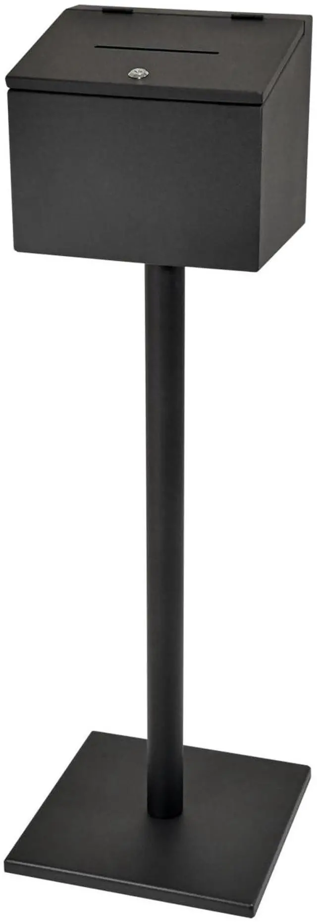 Main image of Floor Standing Box With Lock and Key. Donation Box for Church, Suggestion Box for Church, Home, Office. Tip Box, Metal Collection Box. Keys Make It Safe and Secure, Black, Non-personalized