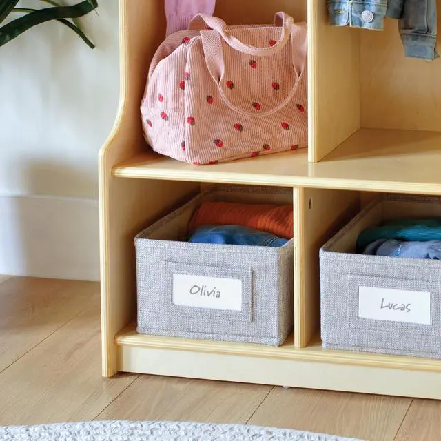 Alt view image 3 of 7 - EdQ 2-Section Wooden Storage Locker with Bench Seat for Classroom, Kids Cubby Organizer with Shelves and Hooks for Coats, Divided Playroom Storage with Bins