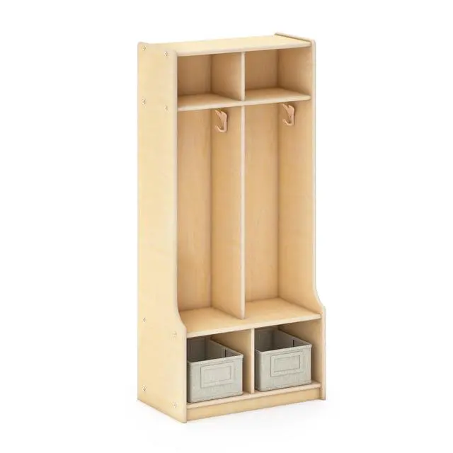 Alt view image 7 of 7 - EdQ 2-Section Wooden Storage Locker with Bench Seat for Classroom, Kids Cubby Organizer with Shelves and Hooks for Coats, Divided Playroom Storage with Bins