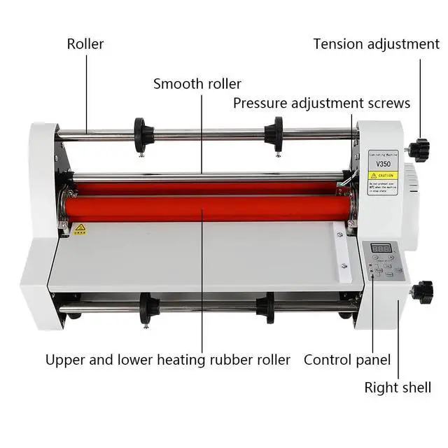 Alt view image 5 of 7 - V350 13" 350mm Hot Cold Roll Laminator, Digital Display Single&Dual Sided Laminating Machine for BOPP, Pte, Highlighted Dbw, Cross Pattern Film