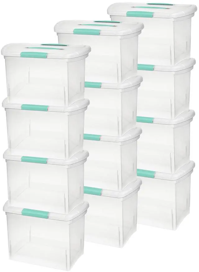 Main image of Large Nesting ShowOffs Stackable Storage Bin, Latching Organizer Tote with Handle, Plastic Box for File Organization, Clear, 12-Pack