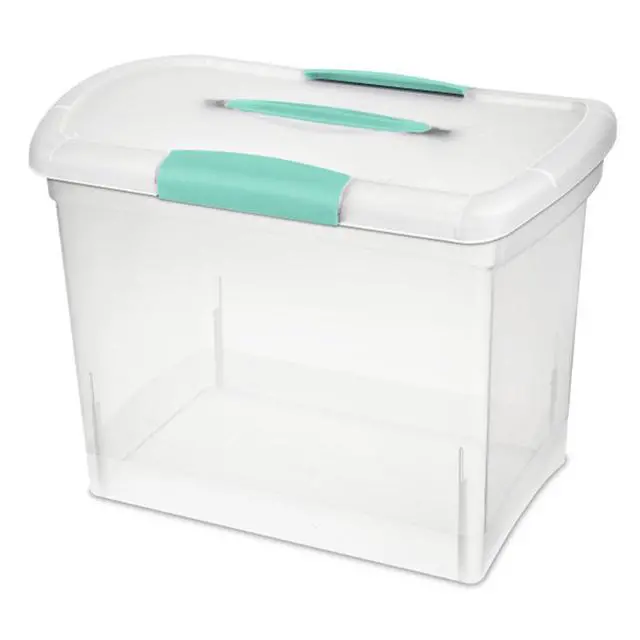 Alt view image 2 of 7 - Large Nesting ShowOffs Stackable Storage Bin, Latching Organizer Tote with Handle, Plastic Box for File Organization, Clear, 12-Pack