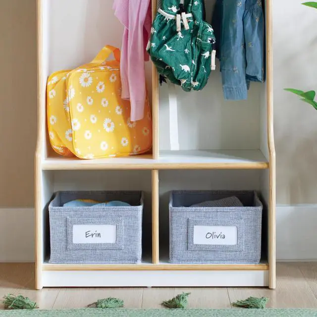 Alt view image 3 of 7 - EdQ 2-Section Wooden Storage Locker with Bench Seat for Classroom, Kids White Cubby Organizer with Shelves and Hooks for Coats, Divided Playroom Storage with Bins