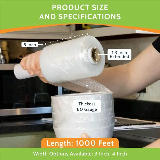 Alt view image 4 of 7 - PSBM Mini Extended Core Platic Stretch Film Wrap 5" x 1000' 80 GA 24 Rolls | Heavy Duty up to 500% Ultimate Stretch Clear Plastic Wrap Industrial Strength Shrink Film for Moving, Packing & Shipping