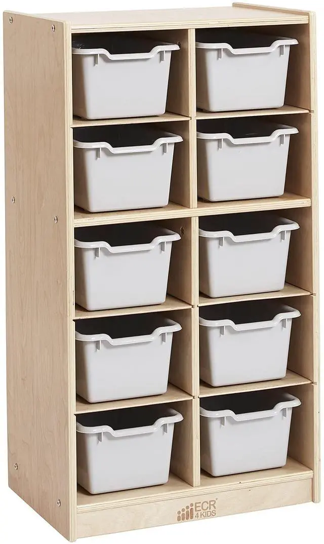 Main image of 10 Cubby Mobile Tray Cabinet and 10 Scoop Front Bins, 5x2, Kids Furniture, Light Grey