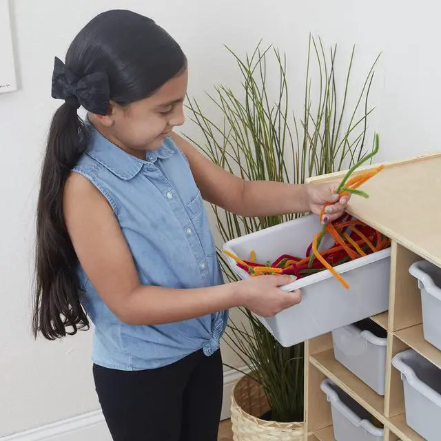 Alt view image 2 of 7 - 10 Cubby Mobile Tray Cabinet and 10 Scoop Front Bins, 5x2, Kids Furniture, Light Grey