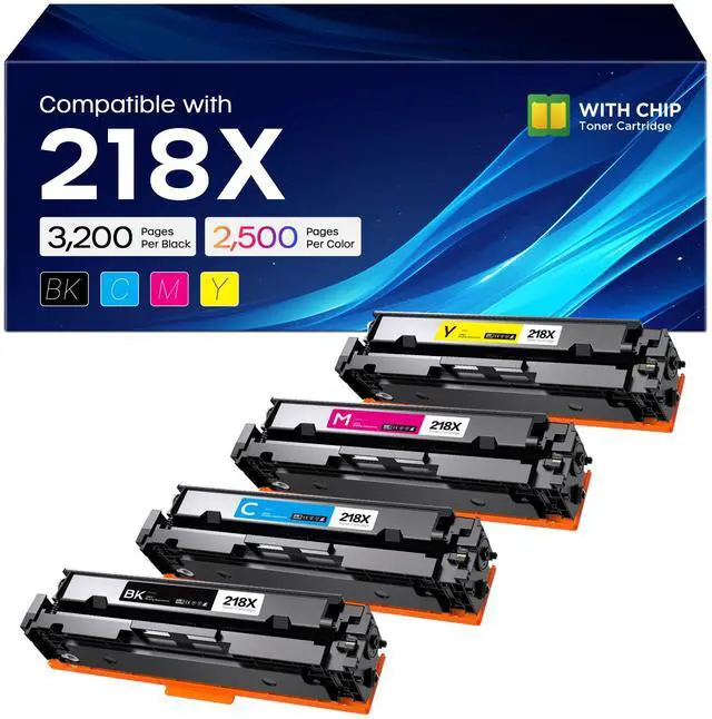 Main image of 218X Toner Cartridge 4 Pack with Chip Replacement for HP 3301fdw 3301sdw | Smart Chip Installed, 3200 Pages Black, 2500 Pages Color, Compatible with HP Color LaserJet MFP 3201dw 3301cdw Printer