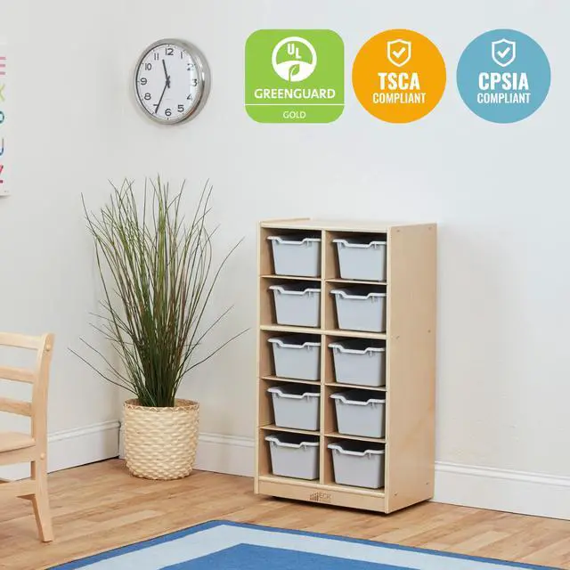 Alt view image 6 of 7 - 10 Cubby Mobile Tray Cabinet and 10 Scoop Front Bins, 5x2, Kids Furniture, Light Grey