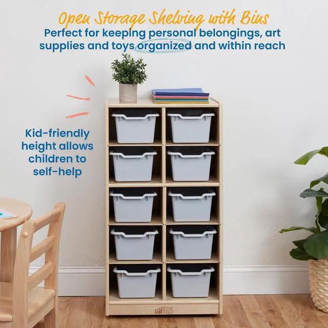 Alt view image 5 of 7 - 10 Cubby Mobile Tray Cabinet and 10 Scoop Front Bins, 5x2, Kids Furniture, Light Grey