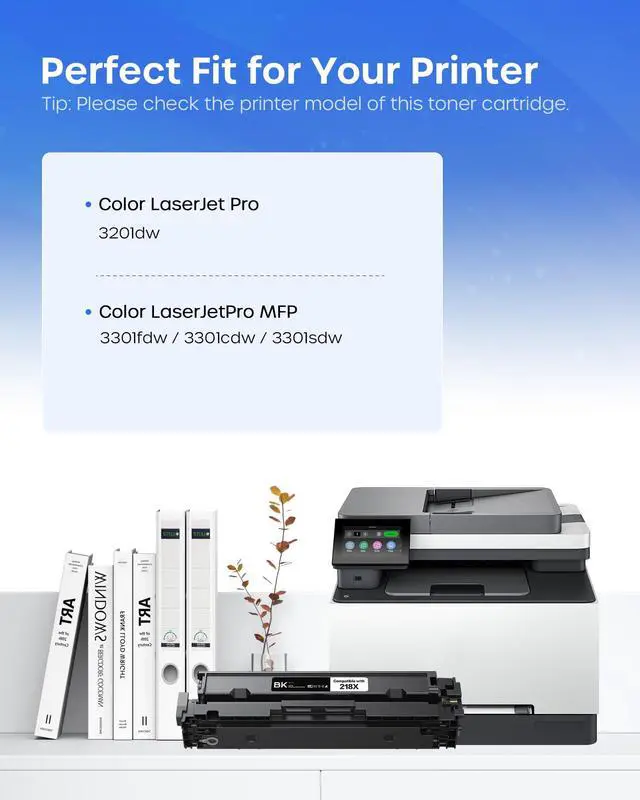 Alt view image 2 of 7 - 218X Toner Cartridge 4 Pack with Chip Replacement for HP 3301fdw 3301sdw | Smart Chip Installed, 3200 Pages Black, 2500 Pages Color, Compatible with HP Color LaserJet MFP 3201dw 3301cdw Printer