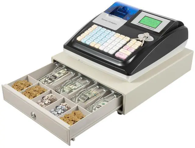 Main image of Electronic Cash Register with 48 Keys,Commercial Cash Register with 8-Digit LED Customer Display, Thermal Printer, Cash Drawer, 2 RS232 & USB Ports for Retail, Convenience Store (Black)