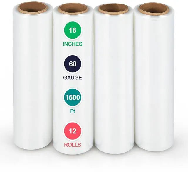 Main image of 12 Rolls 18" x 1500 Ft Stretch Wrap, Heavy Duty Shrink Wrap Roll for Packing, 60 Gauge High Performance Plastic Wrap for Moving Packing Shipping Furniture Luggage
