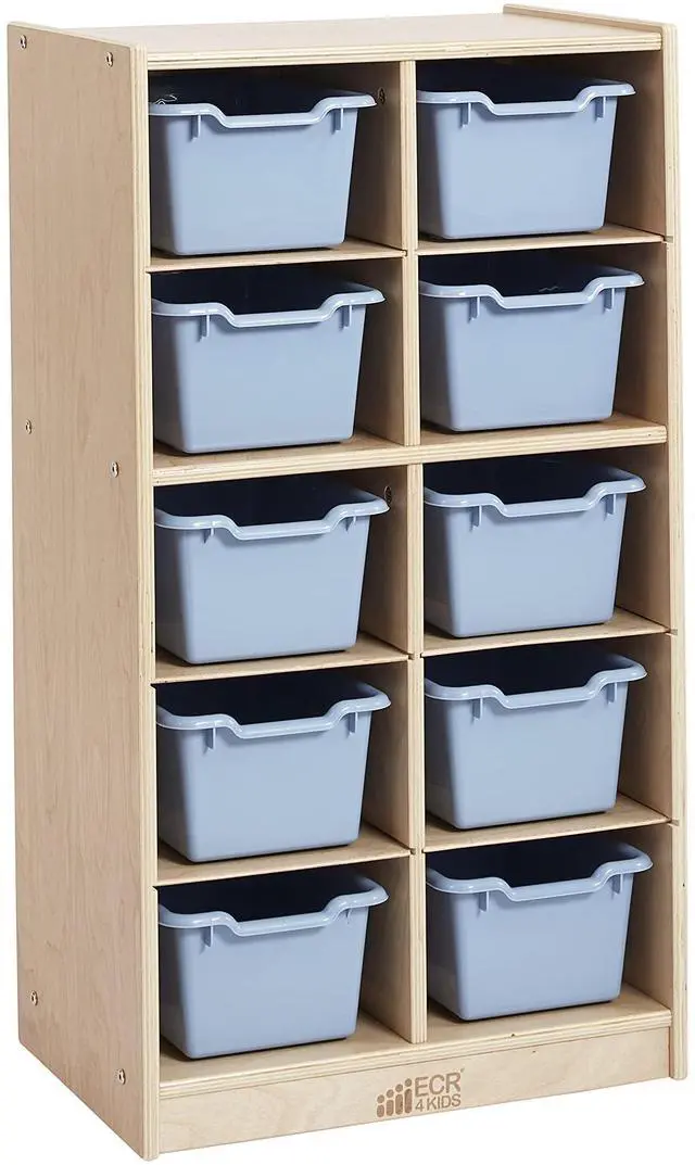Main image of 10 Cubby Tray Cabinet with Scoop Front Storage Bins, 5x2, Classroom Furniture, Powder Blue