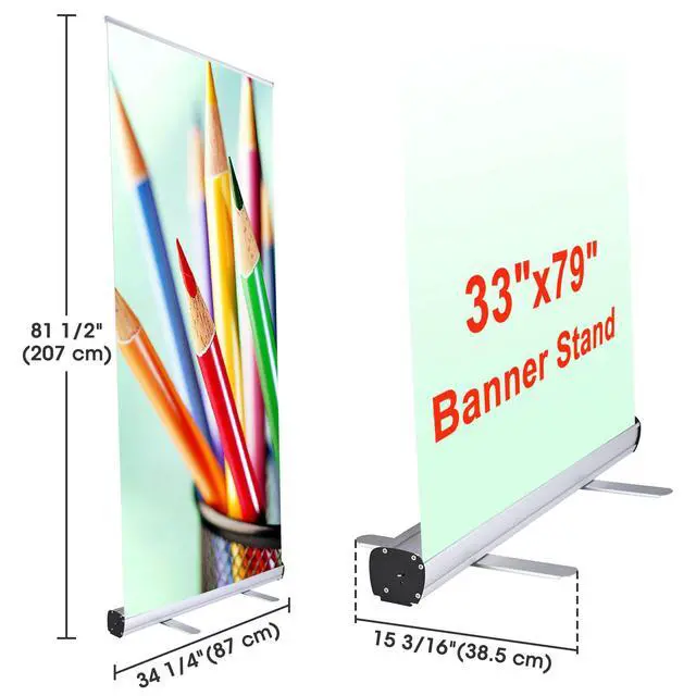 Alt view image 2 of 7 - 10 Pack 33" x 79" Retractable Roll Up Banner Stands | Aluminum Structure, Includes Carrying Bags, Bulk Trade Show Display Kit (10 Pack)