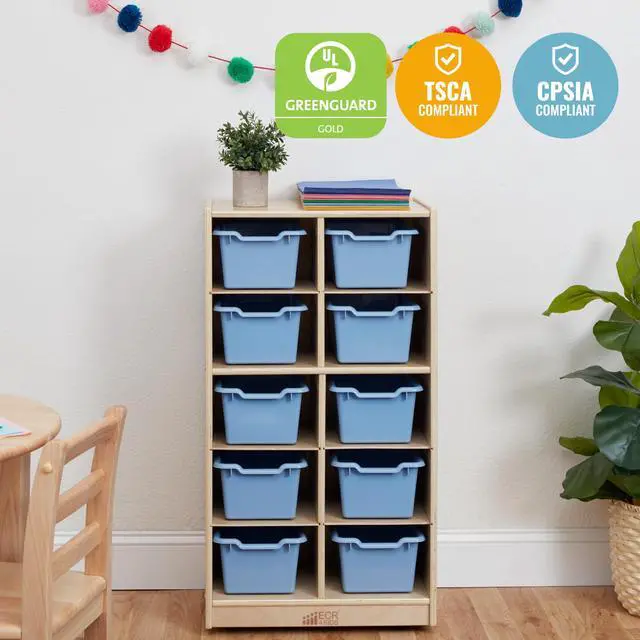 Alt view image 5 of 7 - 10 Cubby Tray Cabinet with Scoop Front Storage Bins, 5x2, Classroom Furniture, Powder Blue