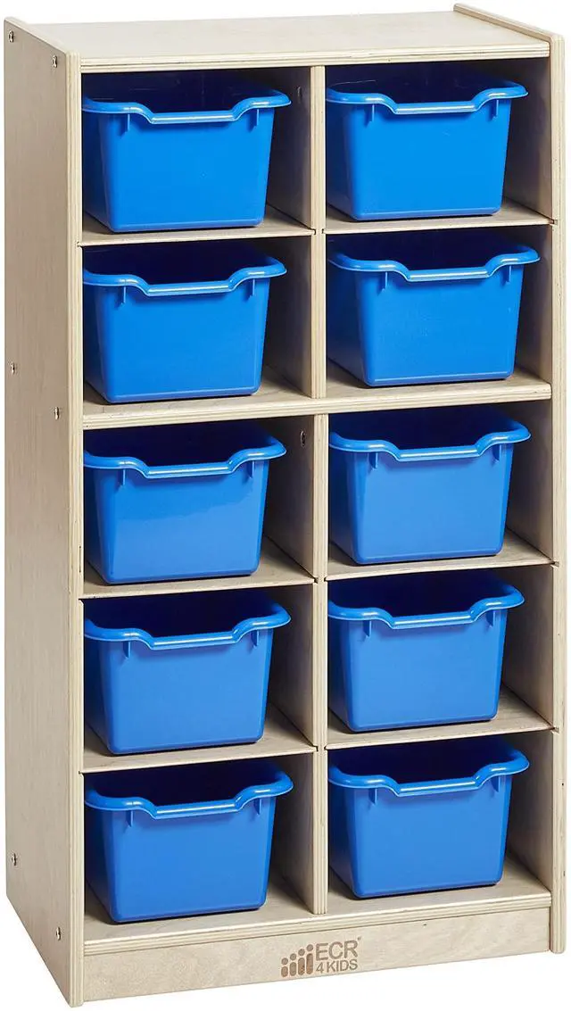 Main image of 10 Cubby Mobile Tray Cabinet and 10 Scoop Front Bins, 5x2, Kids Furniture, Blue