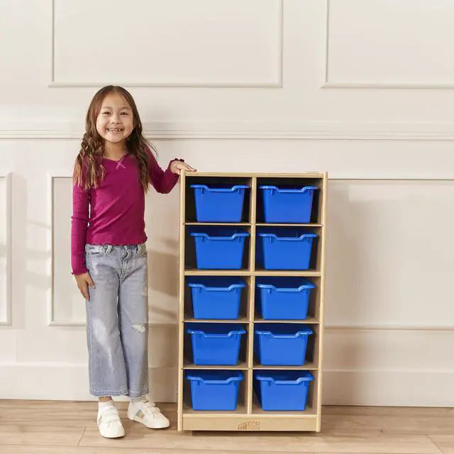 Alt view image 2 of 7 - 10 Cubby Mobile Tray Cabinet and 10 Scoop Front Bins, 5x2, Kids Furniture, Blue
