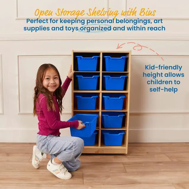 Alt view image 5 of 7 - 10 Cubby Mobile Tray Cabinet and 10 Scoop Front Bins, 5x2, Kids Furniture, Blue