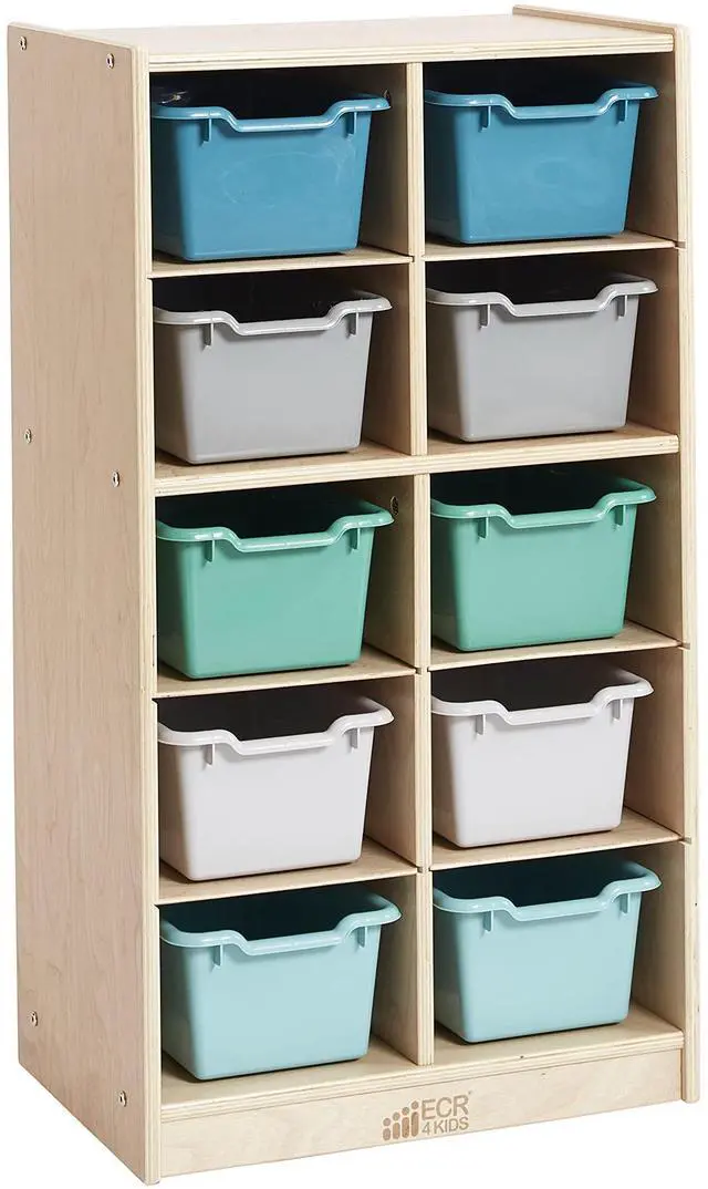 Main image of 10 Cubby Mobile Tray Cabinet and 10 Scoop Front Bins, 5x2, Kids Furniture, Contemporary