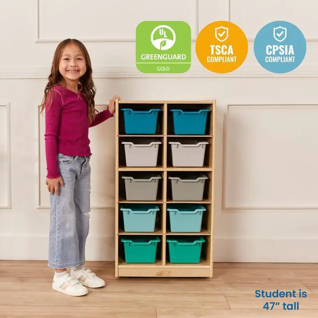 Alt view image 7 of 7 - 10 Cubby Mobile Tray Cabinet and 10 Scoop Front Bins, 5x2, Kids Furniture, Contemporary
