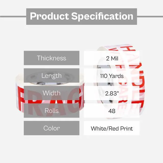 Alt view image 2 of 6 - PSBM Fragile Tape, Printed Handle with Care, 48 Rolls 2 Mil 2.83 Inch 110 Yards Per Roll for Packing, Sealing, Shipping & Moving Delicate Products