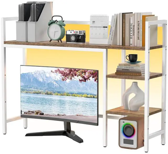 Main image of Desktop Shelf, 4 Tier Wood Desk Hutch for Computer Monitor up to 28'' Multipurpose Countertop Desk Organizer Shelf, 38.6''Desktop Bookshelf Storage Rack for Home Office Dorm, White