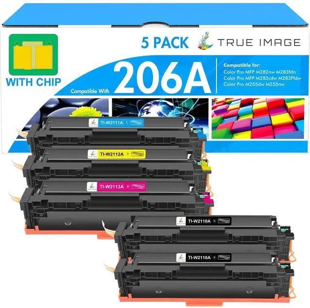 Main image of 206A Toner Cartridges 5 Pack 206X M283fdw M283cdw M255dw with Chip | Compatible for HP 206A W2110A Color LaserJet Pro MFP M283cdw M255dw M283 Pro M255 Printer W2110X Ink High Yield 2*B/C/Y/M