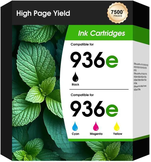 Main image of 936e 936 High Yield Ink Cartridges 4 Pack Compatible with HP 9125e 9135e | 936 936e 936xl Ink (7450+ Pages) Work for OfficeJet Pro 9120 9125 9130 9135 9110b 9130b 9125e 9135e, Wide Format 9720e 9730e